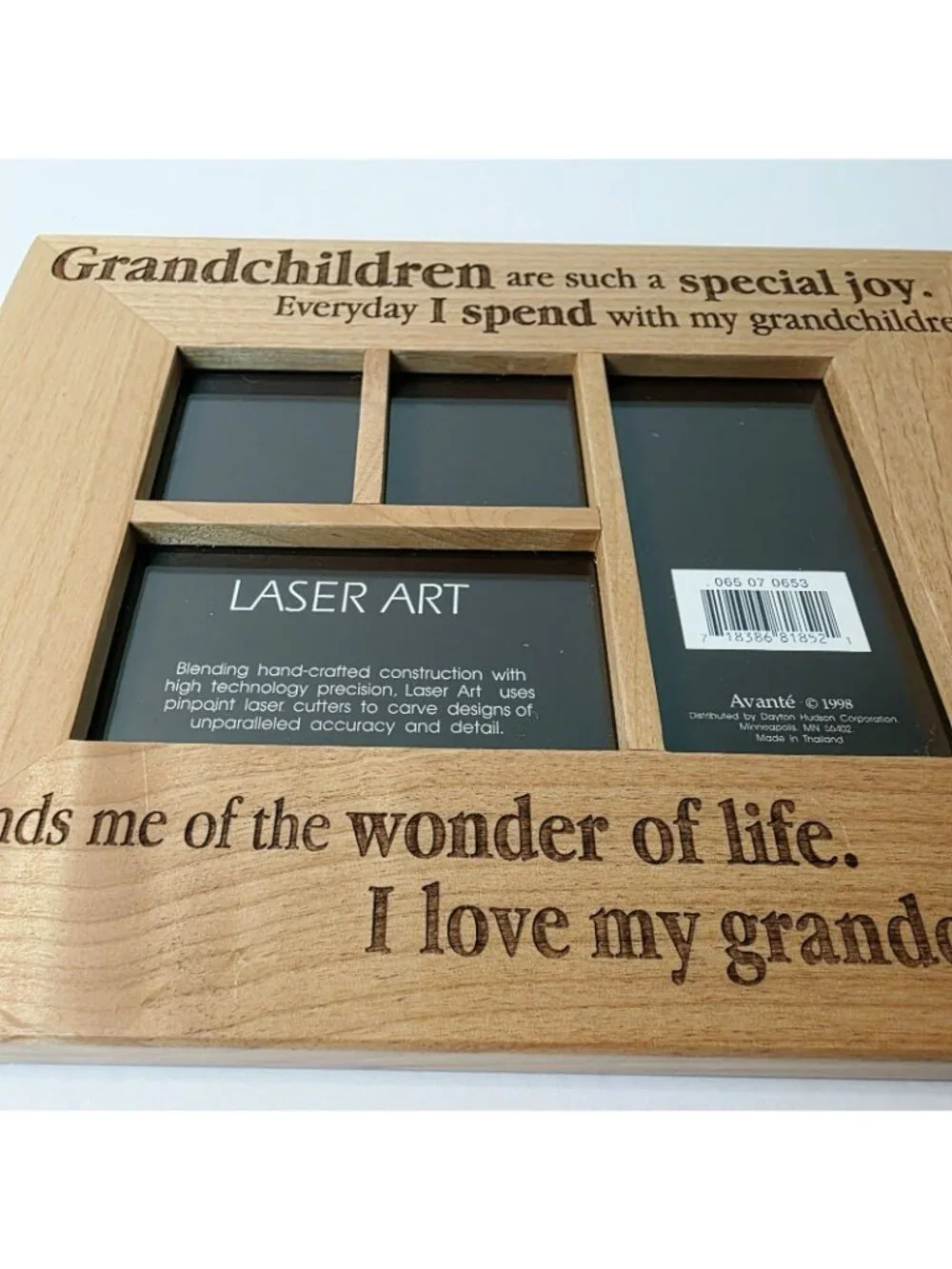 Vtg Avante Laser Art Grandchildren are Special Wooden Multi Photo Picture Frame